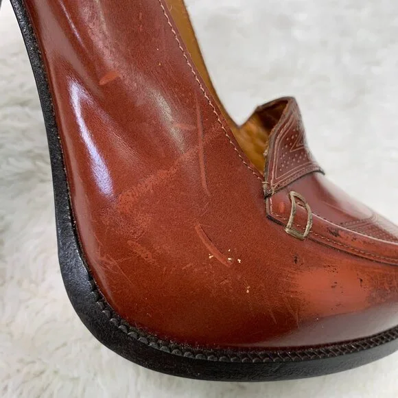 Fendi Women's Brown Leather Platform Pumps Heels Size 38 1/2 - Picture 5 of 15